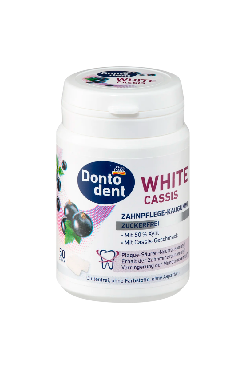 081200194.png Dontodent Chewing gum, White Cassis, sugar-free, 50 pieces - Image 1